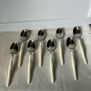 Cutco Lot 8 Eight White Pearl Handle Soup Table Spoons Stainless Flatware